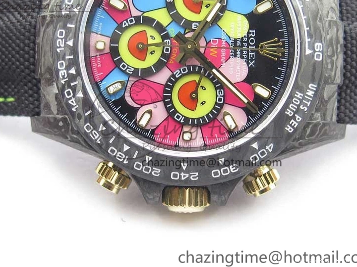 Good Copy Rolex Watches On Edition Carbon Black Strap Diw Dial Pink V Daytona EyeCatching A7750 Best WWF Nylon 2890 0111